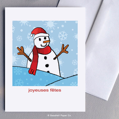 French Holiday Seasons Snowman Card - seashell-paper-co